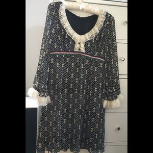 NWOT Anna Sui Black Empire Waist Babydoll Dress Women 0 XS